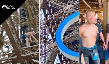 Hombre escala la Torre Eiffel horas antes del cierre de los Juegos Ol&iacute;mpicos